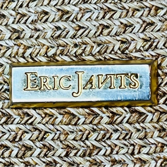 ERIC JAVITS WOVEN SQUISHEE CROSSBODY BAG TAN BROWN GOLD STRAW LEATHER - Picture 3 of 12